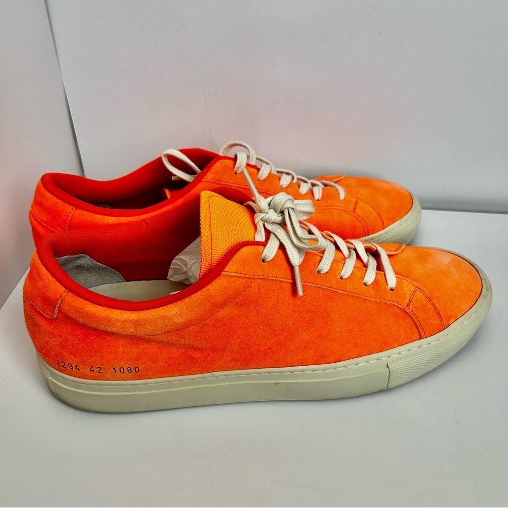 Common Projects Achilles Fluo Orange Suede Low Top Sneakers - Picture 6 of 10